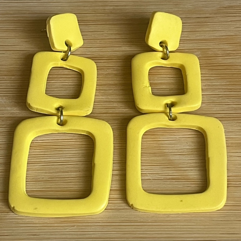 Abstract Yellow Square Earrings